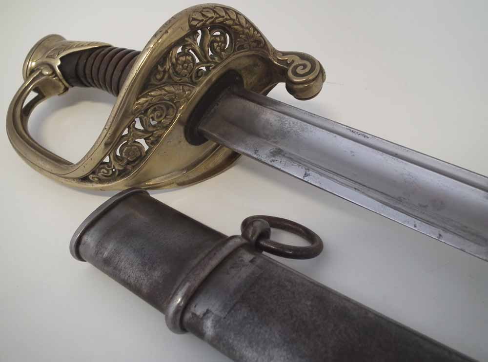 French 1845 Infantry officers Sabre, with engraved 1878 date and marks to blade, with original - Image 5 of 8