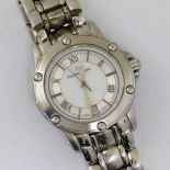 Maurice LaCroix stainless steel lady's quartz wristwatch, two-tone Roman dial, screwhead bezel, case