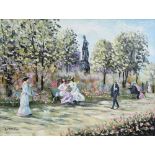 Bernard McMullen (1952-),   Park scene with figures, signed, oil on board, 29 x 38cm.; 11.5 x 15in.