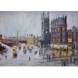 Bernard McMullen (1952-),  Deansgate, Manchester, signed, acrylic, 34.5 x 49cm.; 13.5 x 19.