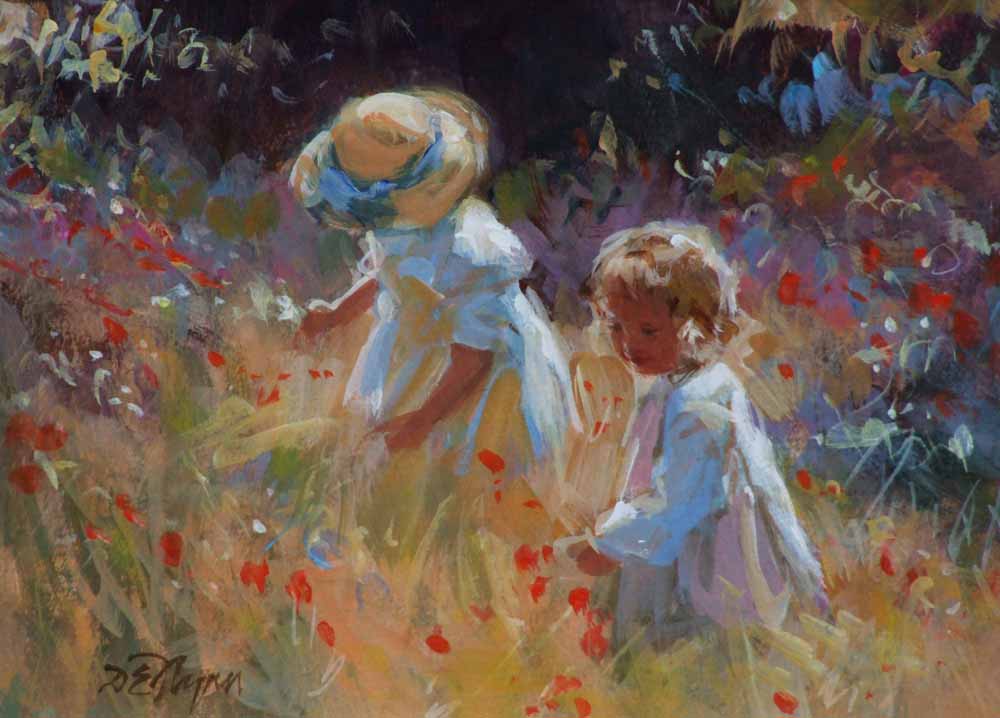 Dianne E. Flynn (1939-),   Sisters in Summertime, signed, titled on verso, acrylic, 25.5 x 35.