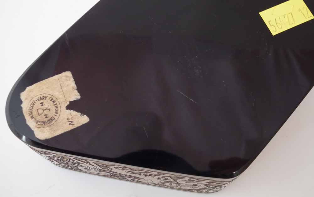 Moser diamond shape ashtray, with gilded classical figure decoration, etched mark and label to base, - Image 5 of 7