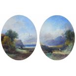 Joseph Horlor (1809-1887),  Coastal and rural views with figures, signed, a pair, oval, oil on