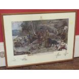 Framed sporting engraving 'The Twelfth of August - Luncheon on the Moors' with pencil sketches in