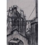 Continental School, 20th century,   Industrial scene, charcoal, 28.5 x 20.5cm.; 11.25 x 8in.