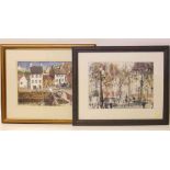 Watercolour by Anne Roach "Paris in February" and Ewart Edge watercolour "Crail Harbour".