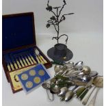 Coronation crown, five Royal wedding crowns, pewter inkwell, quantity of cutlery including fish