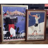 Two large framed reproduction travel posters (2). Condition report: see terms and conditions