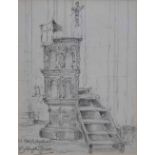 John Haydn Jones (1923-1997),  "St. Mary's, Nantwich - 17th Century Pulpit", signed and titled,