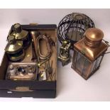 Three ships navigation lamp, Gimble framed pendant lamp etc. Condition report: see terms and