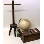 Eccles miners lamp, shop till, dolly peg and a child's globe. Condition report: see terms and