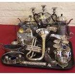 Quantity of mixed plated ware and Boosey trumpet. Condition report: see terms and conditions