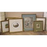 Six Stephen Whittle coloured engravings, two Richard Wade coloured engravings and framed carton "