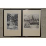 2 Eastern Signed Black and White Etching