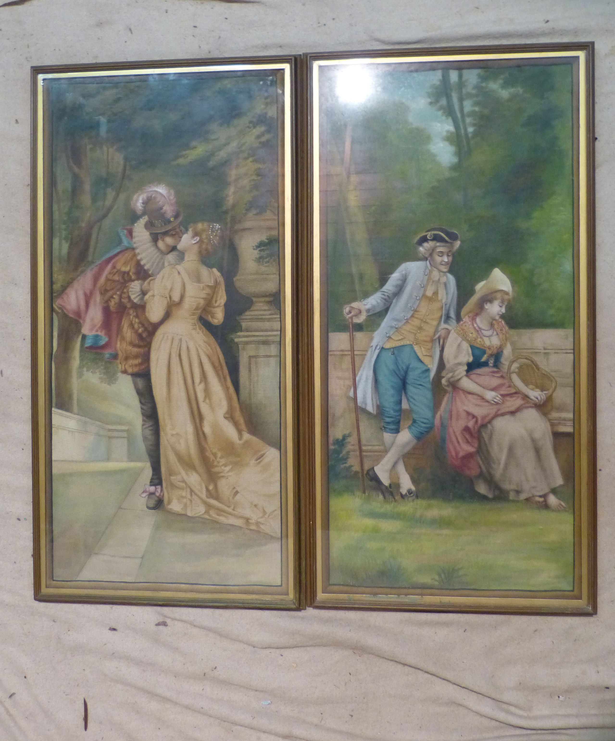 A Pair of Silk Painted Pictures depictin