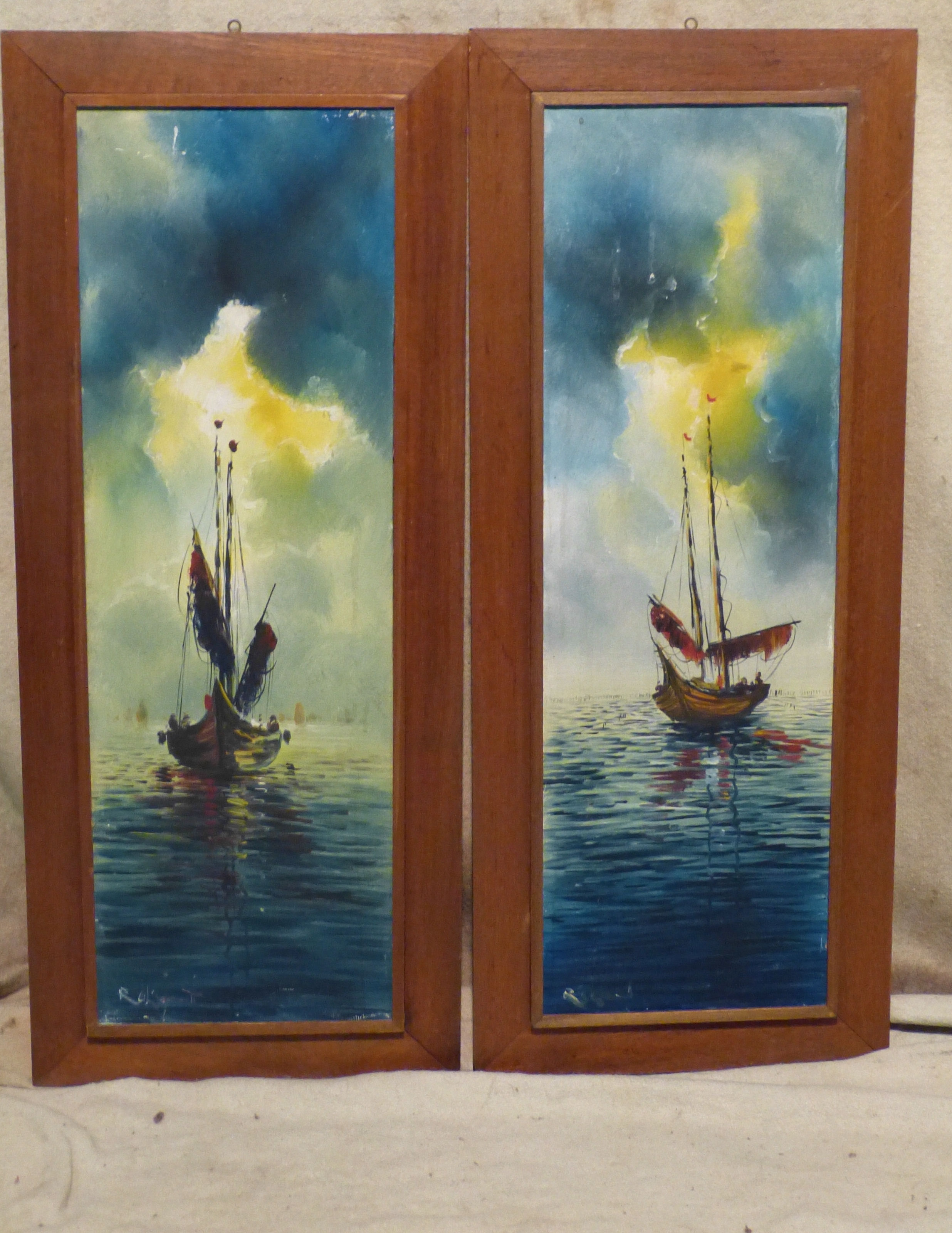 A Pair of Marine Oils on Canvas depictin