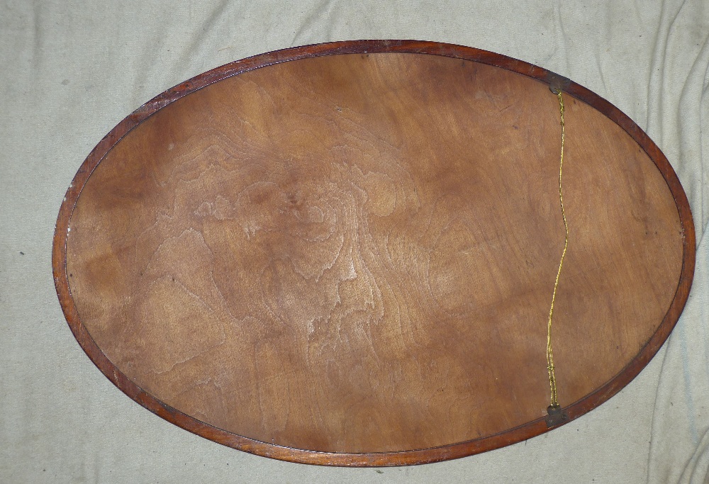 An Edwardian Mahogany Oval Hanging Bevelled Wall Mirror with inlaid boxing and stringing, 89.5cm - Image 2 of 2