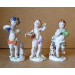 3 Continental China Figures of cupid, 12cm high