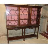 A Mahogany Chinese Chippendale Style Display Cabinet having key pattern cornice, 3 astragal glazed