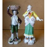 A Continental China Figure of a lady holding a fan, 18cm high, also a Naples figure of a gentlemen