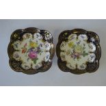 A Pair of Stafford Square Scalloped Shaped Dishes on white and blue ground with multicoloured