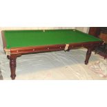 E J Riley Ltd Accrington 1930's Mahogany Slate Bed Snooker Dining Table having 5 extra leaves,