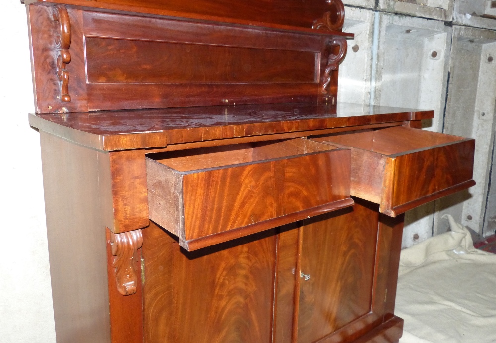A 19th Century Mahogany Chiffonier having scalloped shelf back with scroll supports, 2 drawers, 2 - Image 3 of 5