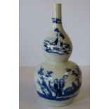 A 19th Century Chinese Blue and White Gourd Vase having figure and landscape decoration, 22.5cm