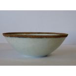 Song Hutian Kiln Turquoise Round Bowl having raised bird, floral and leaf decoration, 18.5cm