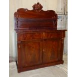 A 19th Century Mahogany Chiffonier having scalloped shelf back with scroll supports, 2 drawers, 2