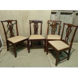 4 19th Century Mahogany and Oak Chippendale Style Single Chairs having pierced splat backs, cream