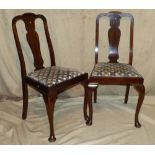 A Set of 4 Mahogany Queen Anne Style Single Chairs having splat backs with drop in seats on