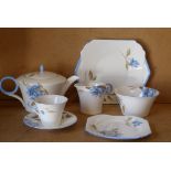 A Shelley Part Tea Service on white, blue and brown ground having floral and leaf decoration,