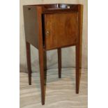 A Mahogany Square Bedside Cupboards having 2-Handle Gallery Tops, single panel door on square