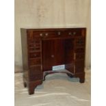 A 19th Century Mahogany Thin Kneehole Desk having inlaid banding, 1 long drawer above kneehole