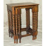 A Nest of 3 1930's Oak Rectangular Shaped Coffee Tables on bobbin legs, largest 42cm wide