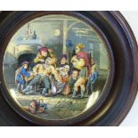 A 19th Century Round China Pot Lid depicting dentist with figures looking on, pot lid 11cm diameter