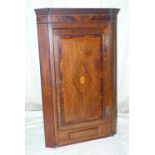 A 19th Century Large Oak Straight Front Hanging Corner Cupboard having marquetry leaf boxing and