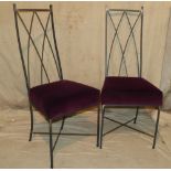 6 Modern Liberty Wrought Iron Single Dining Chairs having burgundy velvet overstuffed seats, 46cm