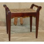 A Mahogany 2-Handled Piano Stool having needlework overstuffed seat on square tapering legs, 58cm