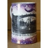 A Sunderland Lustre Tankard "A South East View of the Iron Bridge over the Wear" on lustre ground,