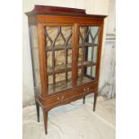 An Edwardian Mahogany Display Cabinet having all over inlaid banding and stringing, 2 astragal