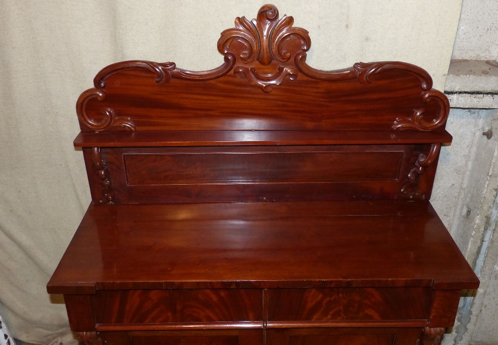 A 19th Century Mahogany Chiffonier having scalloped shelf back with scroll supports, 2 drawers, 2 - Image 2 of 5