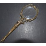 An Art Nouveau  Bronze Magnifier Glass with handle in form of half naked lady having all over