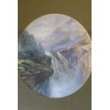 Vagner? Oval Watercolour depicting waterfall, indistinctly signed, in silvered frame,