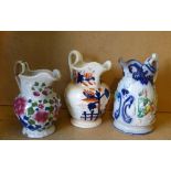 A 19th Century Bulbous China Jug on white and blue ground with raised children,