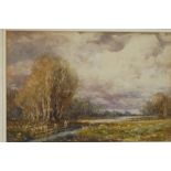 John Keeley Watercolour landscape with trees in background, signed, in reeded gilt frame, 17.