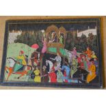 A Small Rectangular Shape Mogul depicting a procession of figures on an elephant and riding horses,