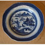 An 18th Chinese Octagonal Shape Blue and White Plates having river landscape decoration,