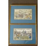 A Pair of Coloured Military Prints depicting battles, in gilt frames,